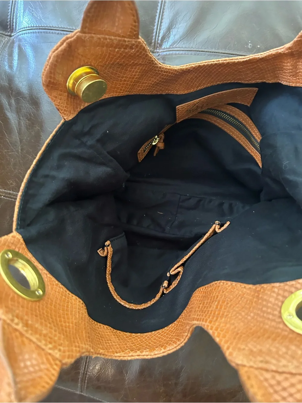 Foley + Corinna Brown Snake Embossed Large Tote Handbag Y2K Gold Hardware